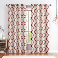Moroccan Tile Linen Textured Curtains Printed Curtain Panel Thermal Insulated Window Treatment 1 Panel 45 Inch Beige