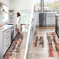 Carvapet [2 PCS 17"x48"+17"x24"] Non-Slip Backing Kitchen Rugs and Mats Pattern Printed Farmhouse Decor Washable Kitchen Floor Mat, Brown Orange