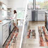 Carvapet [2 PCS 17"x48"+17"x24"] Non-Slip Backing Kitchen Rugs and Mats Pattern Printed Farmhouse Decor Washable Kitchen Floor Mat, Brown Orange