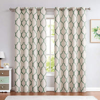 Moroccan Tile Linen Textured Curtains Printed Curtain Panel Thermal Insulated Window Treatment 1 Panel 45 Inch Beige