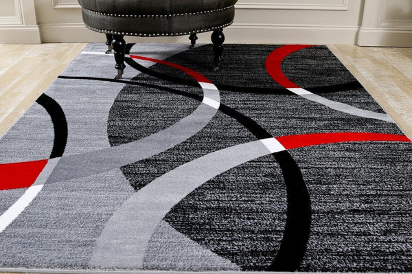 Modern Abstract Circles Red Gray Soft Area Rug