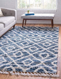 Lattice Tassel Blue Ivory Beige Plush Shag Area Rugs