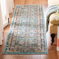 Monaco Collection  Boho Chic Oriental Distressed  Area Rug Blue / Light Grey