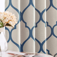 Moroccan Tile Linen Textured Curtains Printed Curtain Panel Thermal Insulated Window Treatment 1 Panel 45 Inch Beige