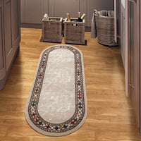 Bordered Non-Skid Low Profile Pile Rubber Backing Kitchen Area Rugs Beige