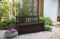 Solana 70 Gallon Storage Bench Deck Box for Patio Furniture, Front Porch Decor and Outdoor Seating – Perfect to Store Garden Tools and Pool Toys, Brown