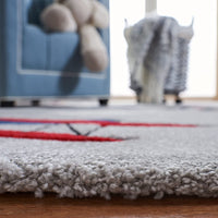 Carousel Kids Collection  Airplane Hot Air Balloon Non-Shedding Area Rug Light Grey/Red