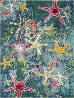 Coastal Modern Bright Colors Starfish Soft Area Rug, Navy Blue/Teal