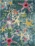 Coastal Modern Bright Colors Starfish Soft Area Rug, Navy Blue/Teal