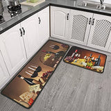 2 Pieces 3D Wine Decor Themed Kitchen Mats and Rug Set Kitchen Floot Mat - Water Absorb Microfiber Kitchen Rug Wine Decorations for Kitchen 17"x47"+17" x23" Wine Glass Rugs
