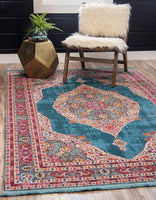 Vintage Traditional Turquoise Red Violet Area Rugs
