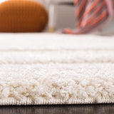 Cream Box Border Textured Thick Shag Area Rug