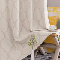 Moroccan Tile Linen Textured Curtains Printed Curtain Panel Thermal Insulated Window Treatment 1 Panel 45 Inch Beige