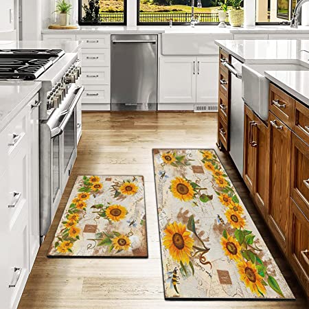 Sunflower Kitchen Rugs and Mats Set of 2 Pieces Non Skid Washable Non-Slip  Backing Anti Fatigue Kitchen Mat Microfiber Kitchen Runner Rugs for Home  Kitchen 17x47.2+17x23.6 