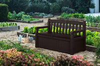 Solana 70 Gallon Storage Bench Deck Box for Patio Furniture, Front Porch Decor and Outdoor Seating – Perfect to Store Garden Tools and Pool Toys, Brown