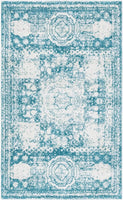 Vintage Traditional Medallion Border Turquoise Area Rug