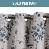 Linen Blackout Curtains 63 Inches Burlap Effect Linen Curtain Draperies for Grey Floral Printing Grommet 2 Panel