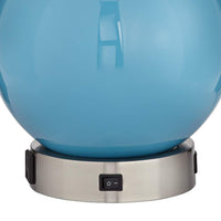 Aquarius Blue Glass Sphere USB Accent Table Lamp with Outlet