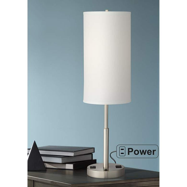 Aria Brushed Nickel Nightstand Table Lamp with Outlets