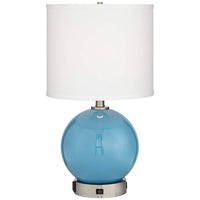 Aquarius Blue Glass Sphere USB Accent Table Lamp with Outlet