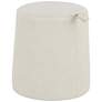 Rollo Round Beige Faux Leather Ottoman with Pull Tab
