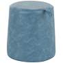 Rollo Round Blue Faux Leather Ottoman with Pull Tab