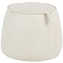 Round Beige Faux Leather Ottoman with Pull Tab