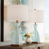 Ryan Blue Glass Coastal Modern Table Lamps Set of 2