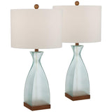 Ryan Blue Glass Coastal Modern Table Lamps Set of 2