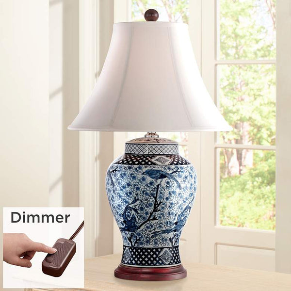 Shonna Blue and White Porcelain Jar Lamp with Table Top Dimmer