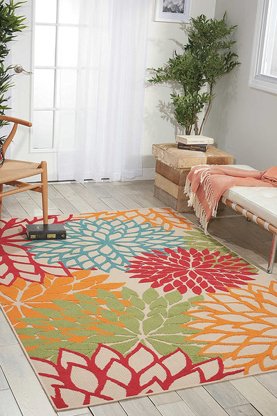 Floral Indoor/Outdoor Red Multi-color Area Rug