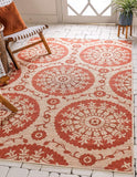 Botanical Collection Floral Abstract Transitional Indoor Outdoor Flatweave Beige /Terracotta Area Rug