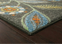 Maples Floral Non Skid Washable Grey Multi Area Rugs