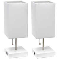 Simple Designs 14 1/4"H Stick White USB Table Lamps Set of 2