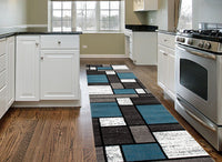 Box Pattern Gray/Grey Blue White Area Rug