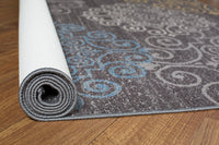 Gray Floral Area Rug Non-Slip/ No Skid