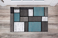 Box Pattern Gray/Grey Blue White Area Rug