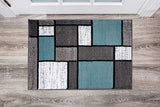 Box Pattern Gray/Grey Blue White Area Rug
