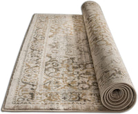 Persian Floral Oriental Medallion Design Ivory Beige Grey Soft Rug