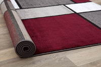 Modern Box Red Gray White Area Rug