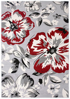 Gray/Grey Red White Floral Area Rugs
