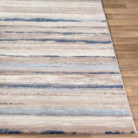 Robin Modern Striped Soft Area Rug, Navy/Taupe