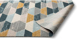 Honeycomb Hexagon Geometric Blue, Mustard Gold, Grey Area Rug
