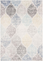 Geometric Trellis Distressed Ivory/blue  Soft Area Rug