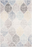 Geometric Trellis Distressed Ivory/blue  Soft Area Rug
