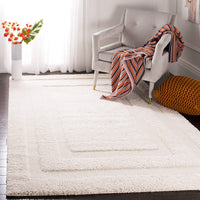 Cream Box Border Textured Thick Shag Area Rug