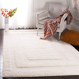 Cream Box Border Textured Thick Shag Area Rug