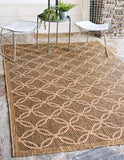 Trellis Geometric Border Indoor/ Outdoor Flat Weave Light Brown/ Brown