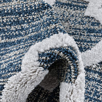 Vera Navy Blue Grey | Moroccan Lattice High-Lo Textured | Area Rug