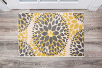 Floral Gray/Grey Yellow Area Rug